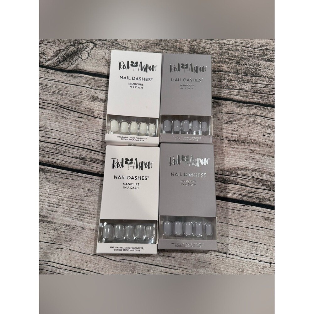 Lot of 4 Red Aspen Nail Dashes Press-On Nails - Neutral Gray & White Sets